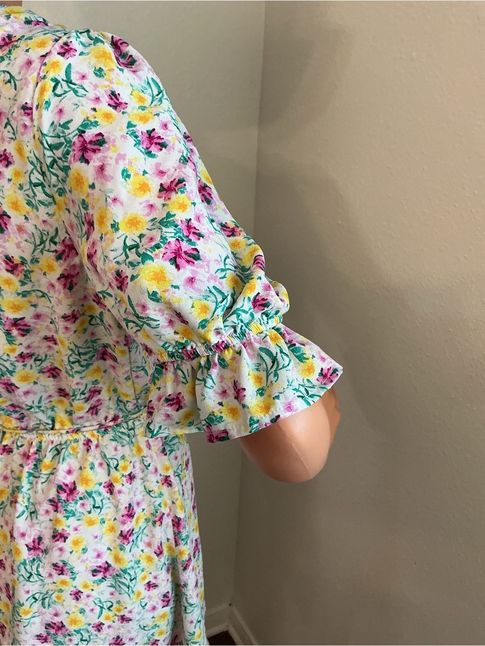 June & Hudson Floral Wrap Mini Dress White Pink Yellow Size S - Picture 6 of 11
